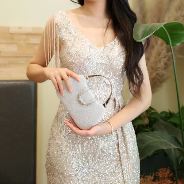 Clutch,Fine flicker,Small Square Bag,Evening Bags,Evening Clutch,Chain Purse,Evening Wear Matchingbag,Bag for dinner party - Image 4